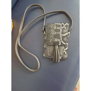 K Carroll Grey Faux Snakeskin Crossbody Phone Holder Purse Detachable 7”x4.5”